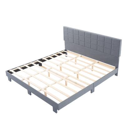 King Size Linen Upholstered Bed Frame Light Gray