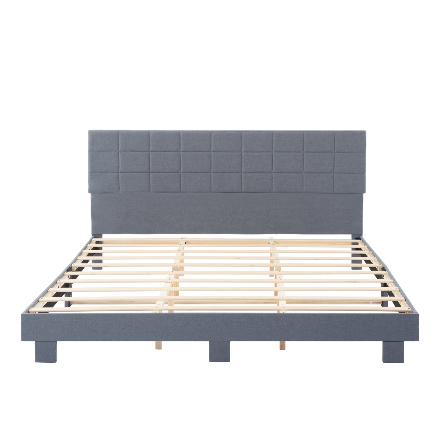 King Size Linen Upholstered Bed Frame Light Gray
