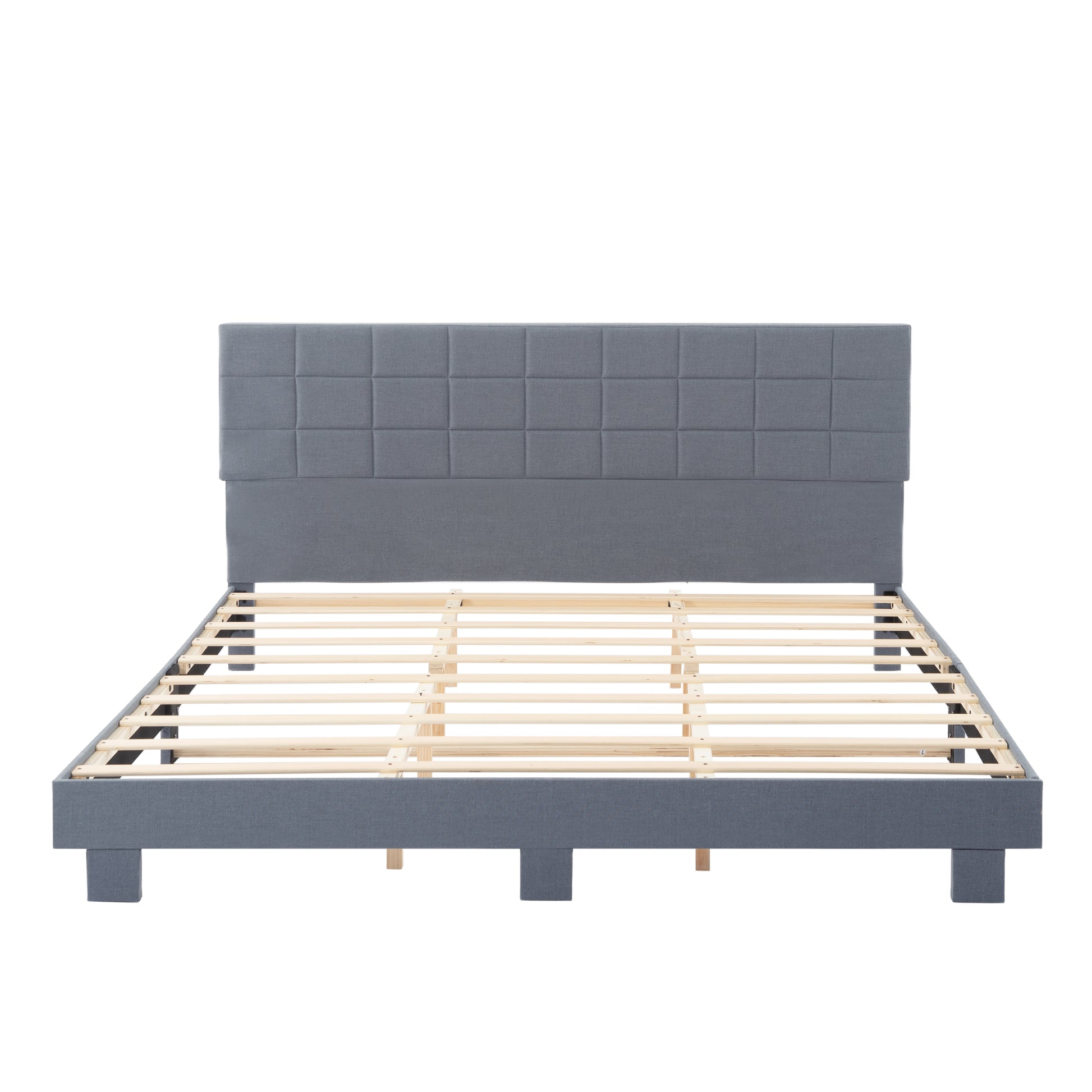 King Size Linen Upholstered Bed Frame Light Gray