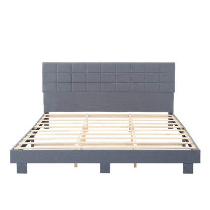 King Size Linen Upholstered Bed Frame Light Gray