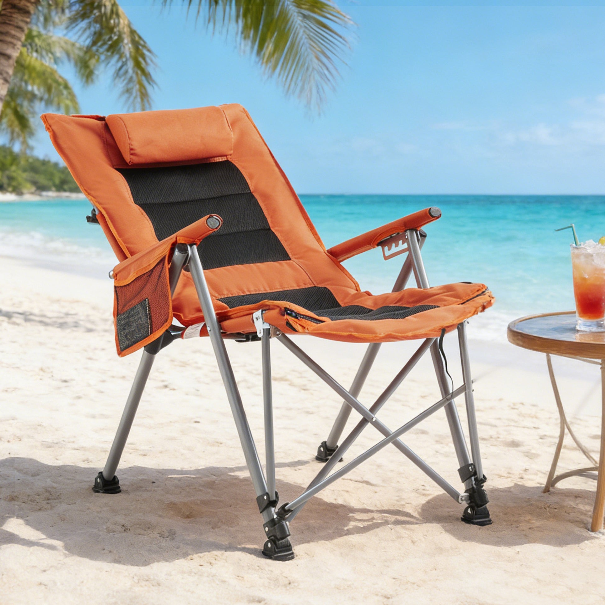 Orange Polyester Folding Camping Chair - Garden Patio Seating