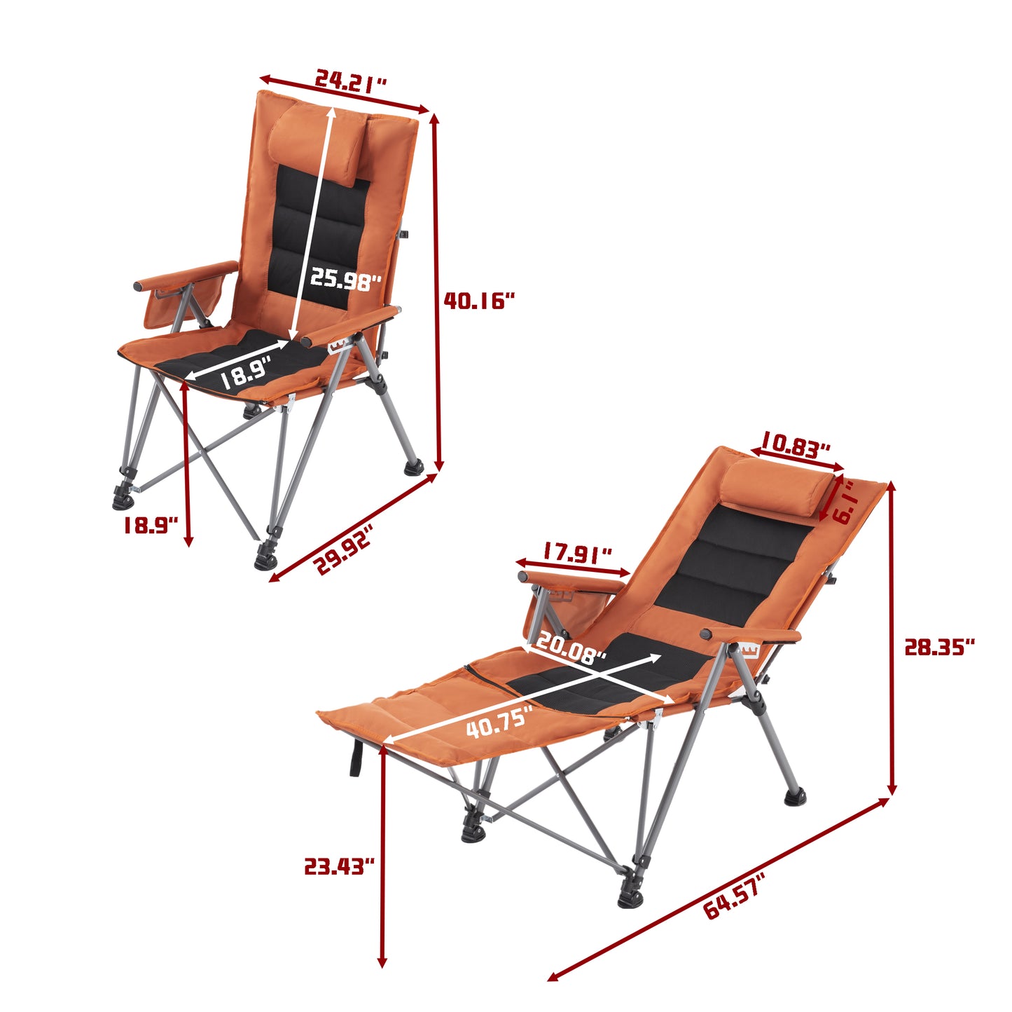 Orange Polyester Folding Camping Chair - Garden Patio Seating
