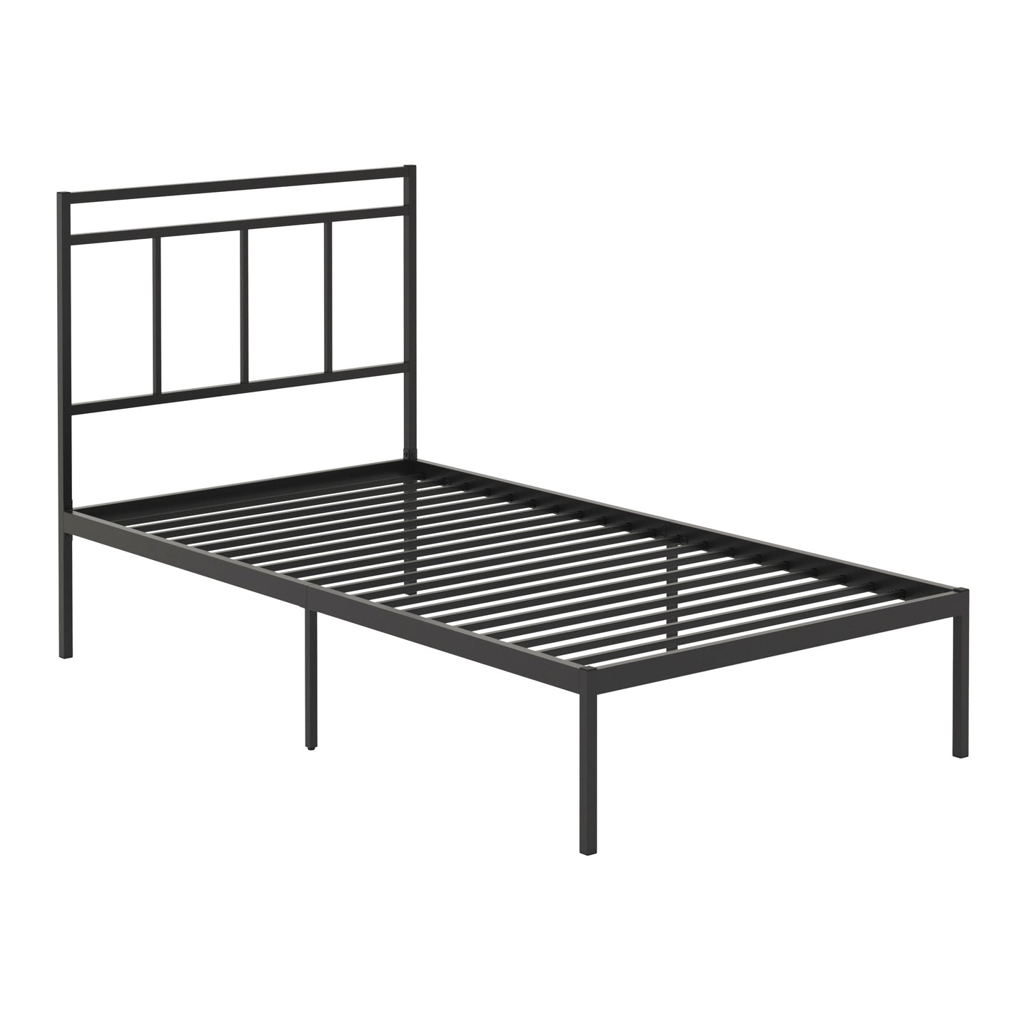 Twin Size Platform Bed With Headboard, Black finish