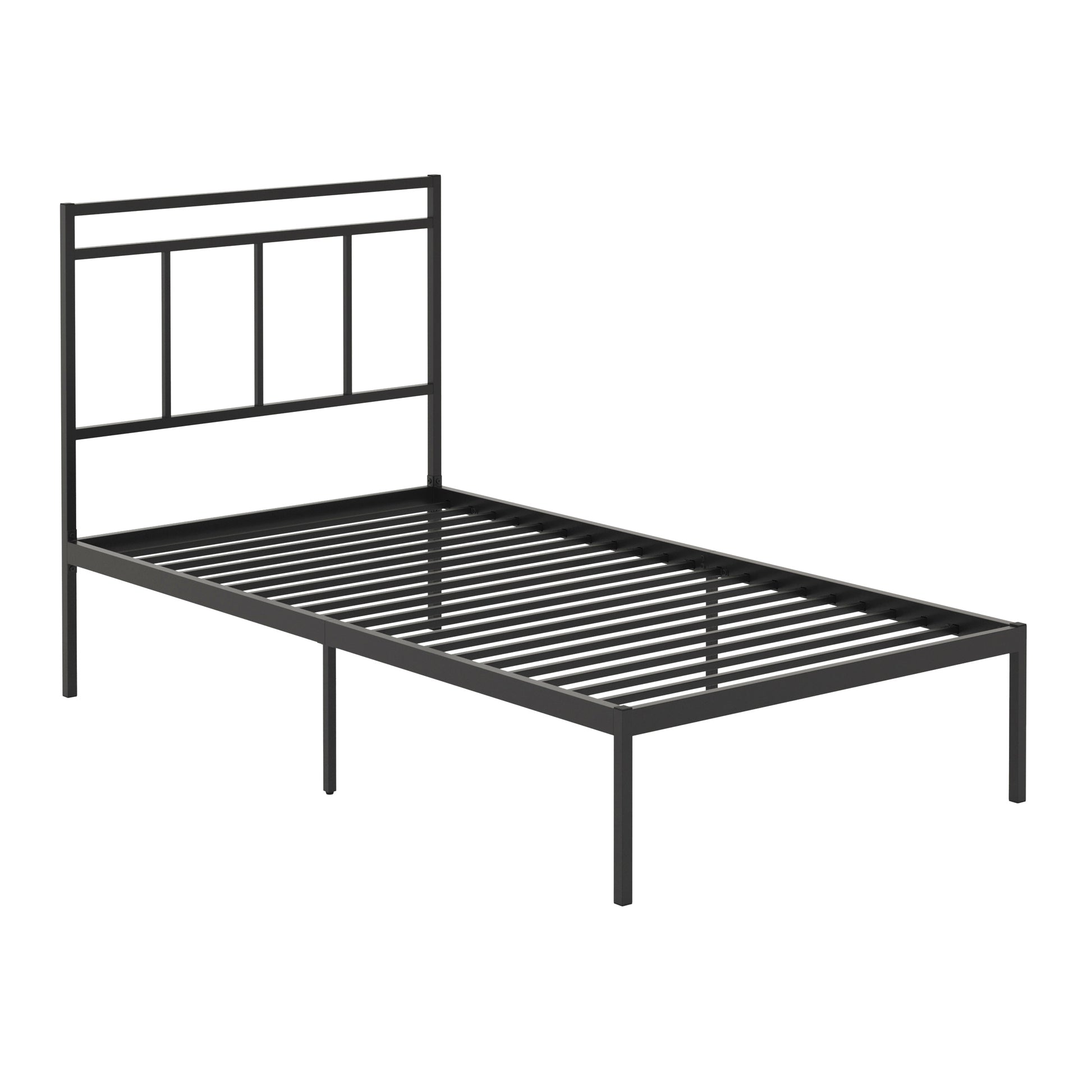 Twin Size Platform Bed With Headboard, Black finish