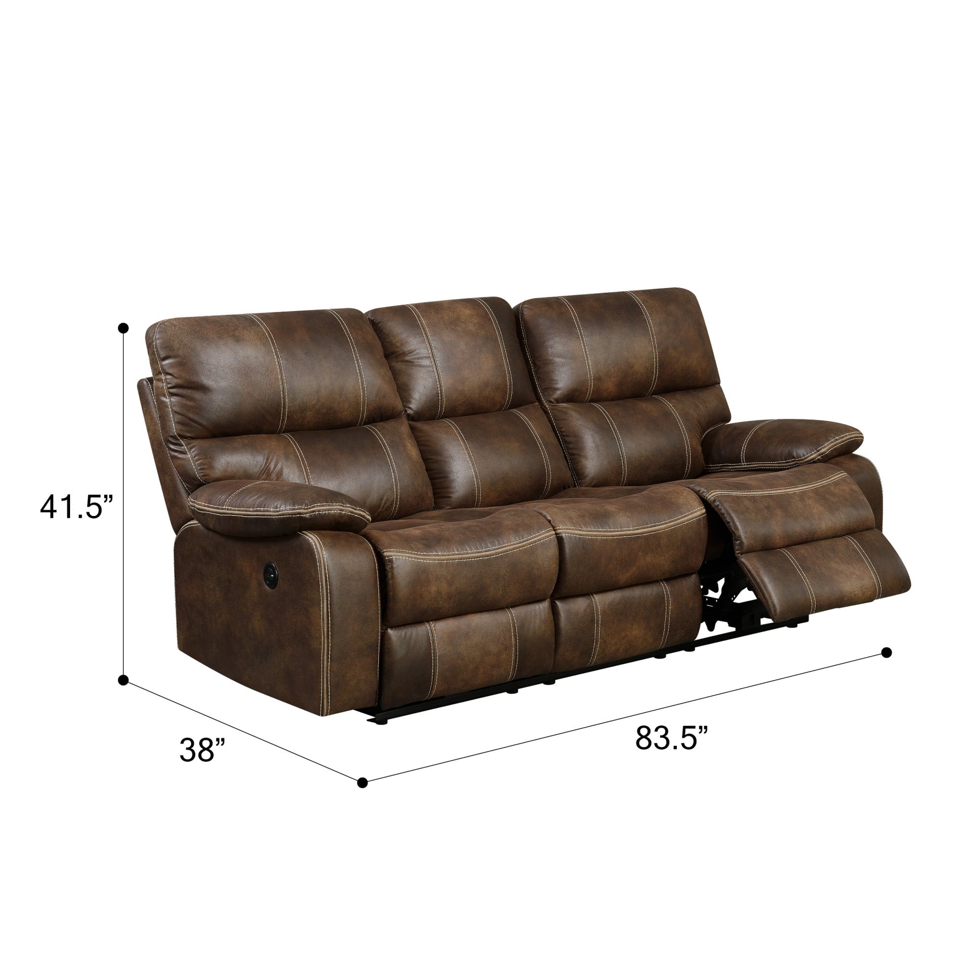 86" Brown Fabric Reclining Sofa with USB Charging