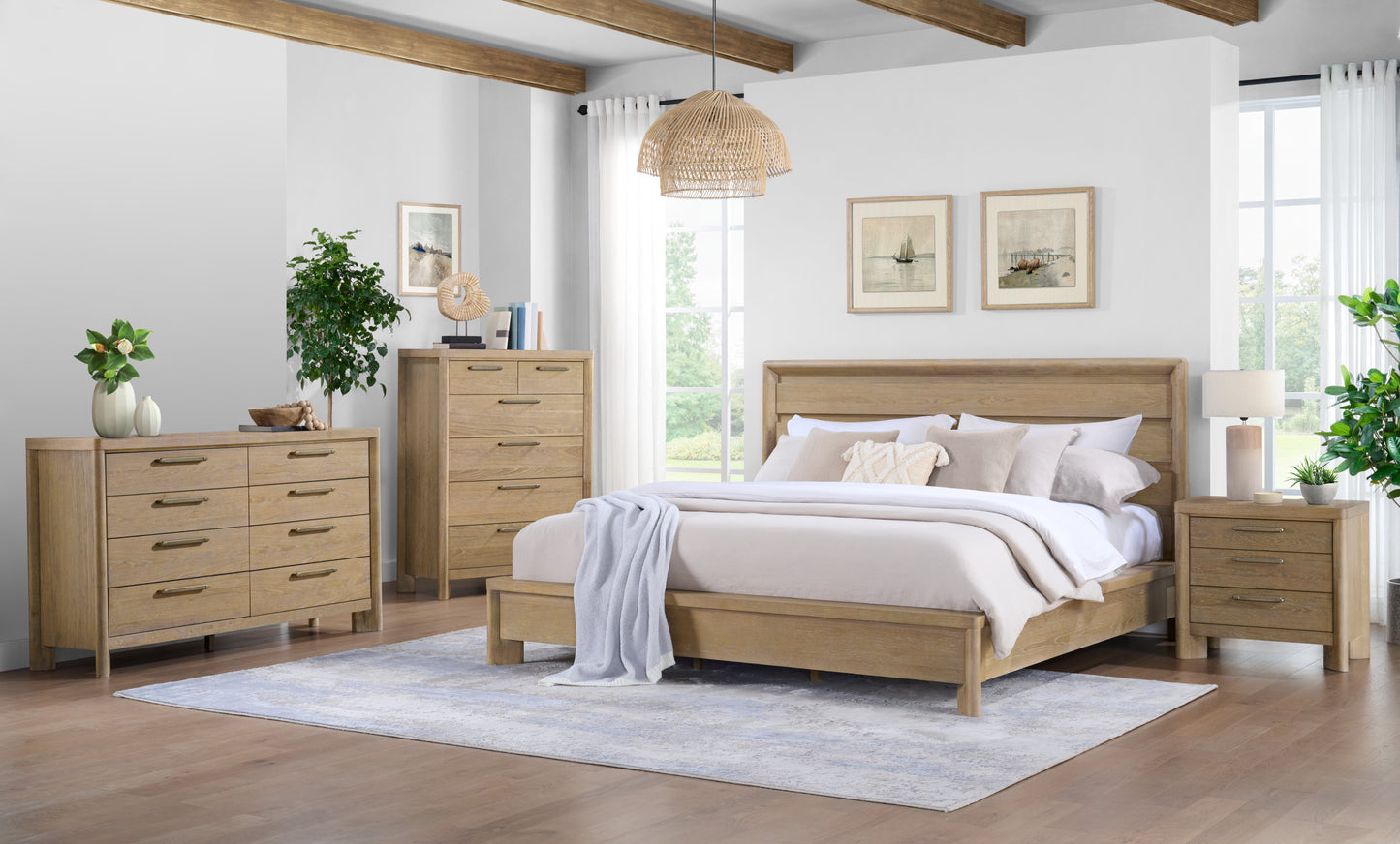 Queen Brown Wood Bed Frame Coastal Contemporary