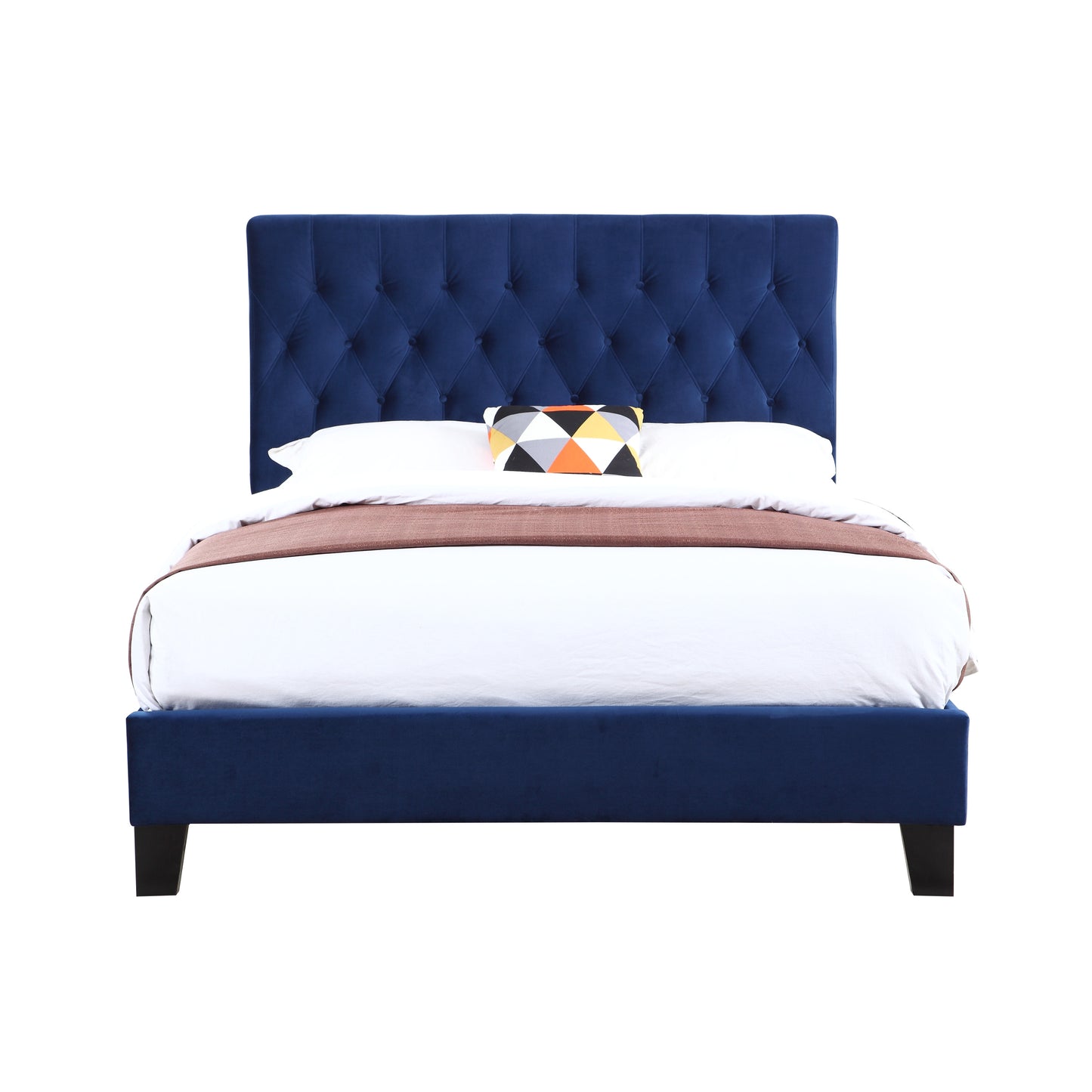 California King Blue Fabric Upholstered Bed