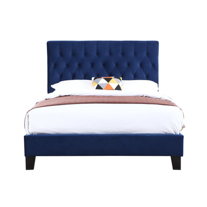 California King Blue Fabric Upholstered Bed