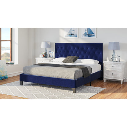 California King Blue Fabric Upholstered Bed