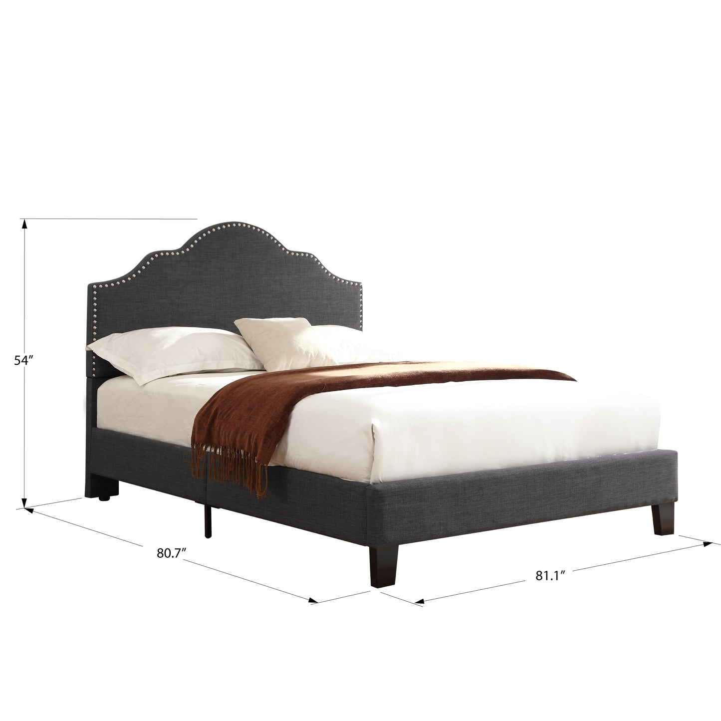 Gray King Upholstered Bed - Fabric Frame