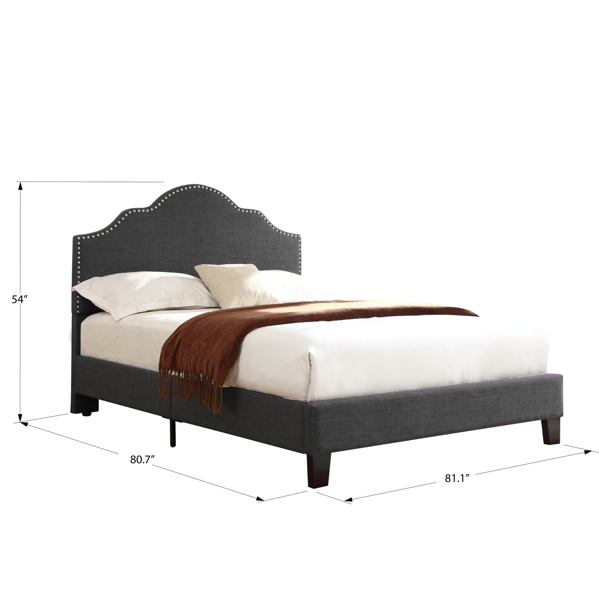 Gray King Upholstered Bed - Fabric Frame