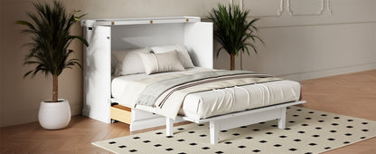 Full Size White Pine Murphy Bed with Storage Cabinet for Bedroom