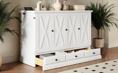 Full Size White Pine Murphy Bed with Storage Cabinet for Bedroom