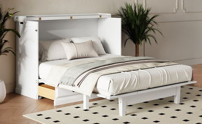 Full Size White Pine Murphy Bed with Storage Cabinet for Bedroom
