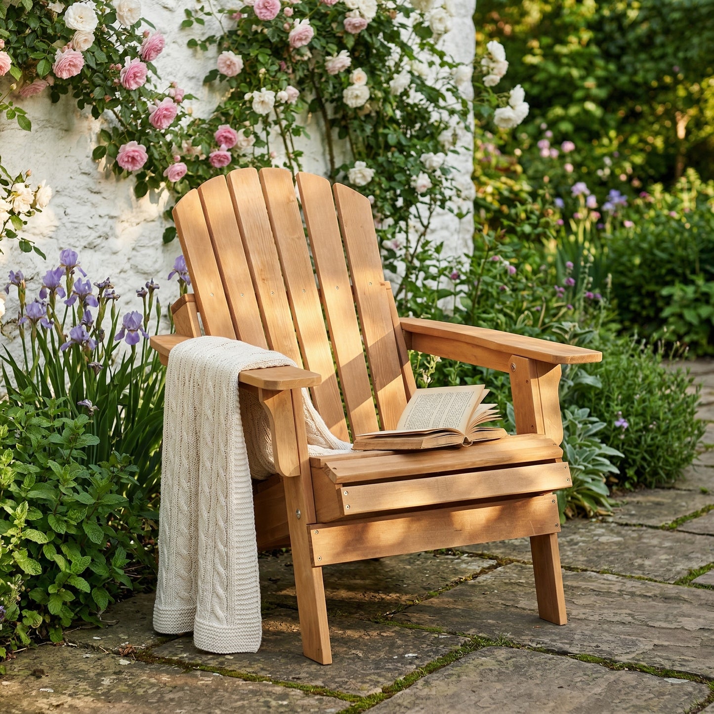 Oversize Solid Wood Adirondack Chair for Garden and Poolside Seating