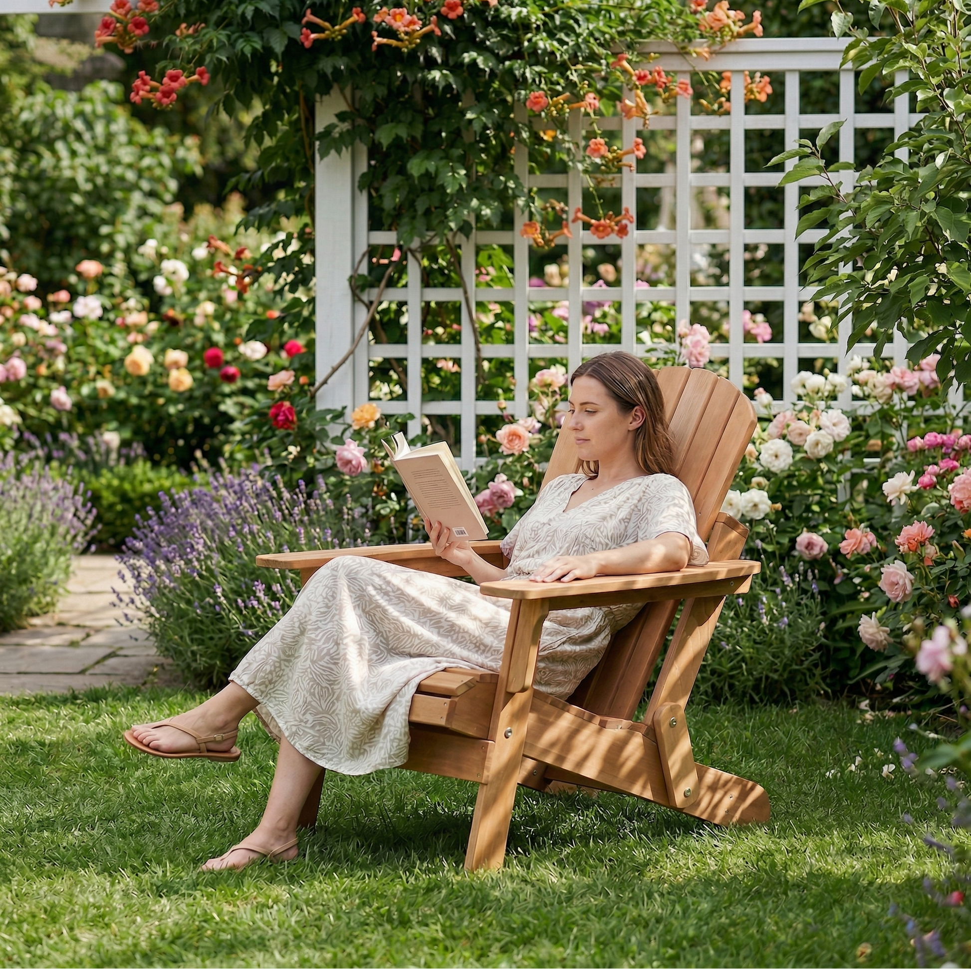 Oversize Solid Wood Adirondack Chair for Garden and Poolside Seating