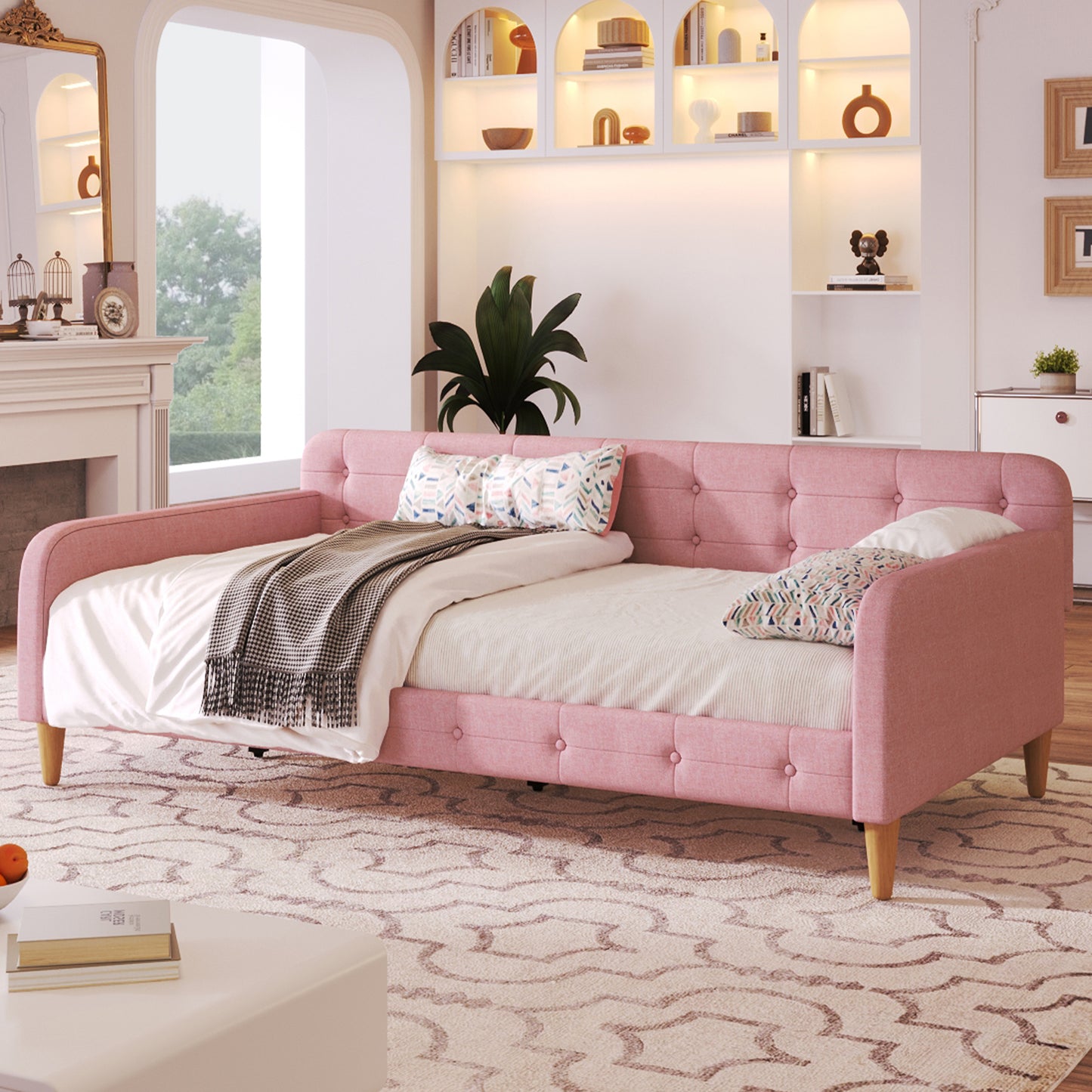 Twin Size Upholstered Daybed with 4 Support Legs, Rubine(Old SKU:N709P266225H)