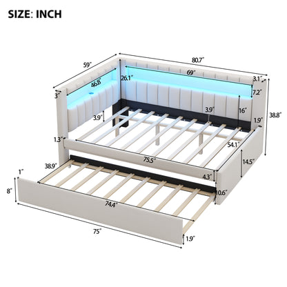 Upholstered Full Size Bed with Trundle, White for Bedroom