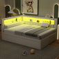 Upholstered Full Size Platform Bed with USB Ports and LED Belt, With Trundle, White