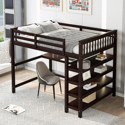 Espresso Full Size Loft Bed with Storage for Bedroom
