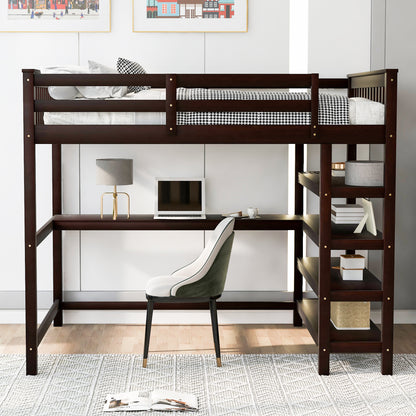 Espresso Full Size Loft Bed with Storage for Bedroom