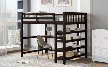 Espresso Full Size Loft Bed with Storage for Bedroom