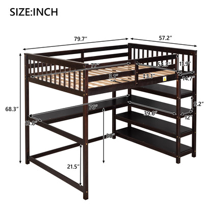 Espresso Full Size Loft Bed with Storage for Bedroom