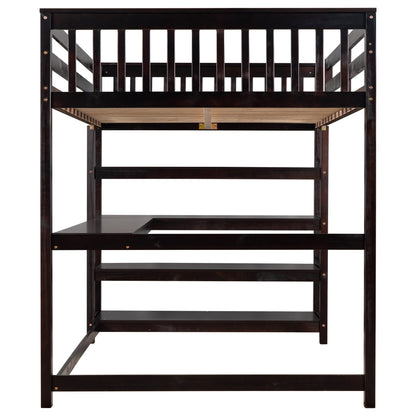 Espresso Full Size Loft Bed with Storage for Bedroom