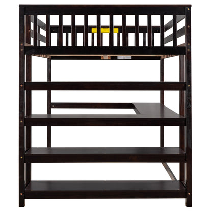 Espresso Full Size Loft Bed with Storage for Bedroom