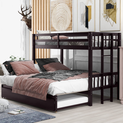 Twin over Pull-out Bunk Bed with Trundle, Espresso(Old SKU:SM000301AAP-1)