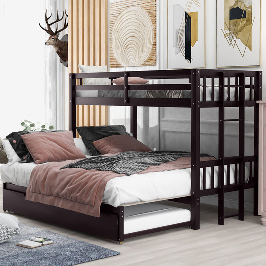 Twin over Pull-out Bunk Bed with Trundle, Espresso(Old SKU:SM000301AAP-1)