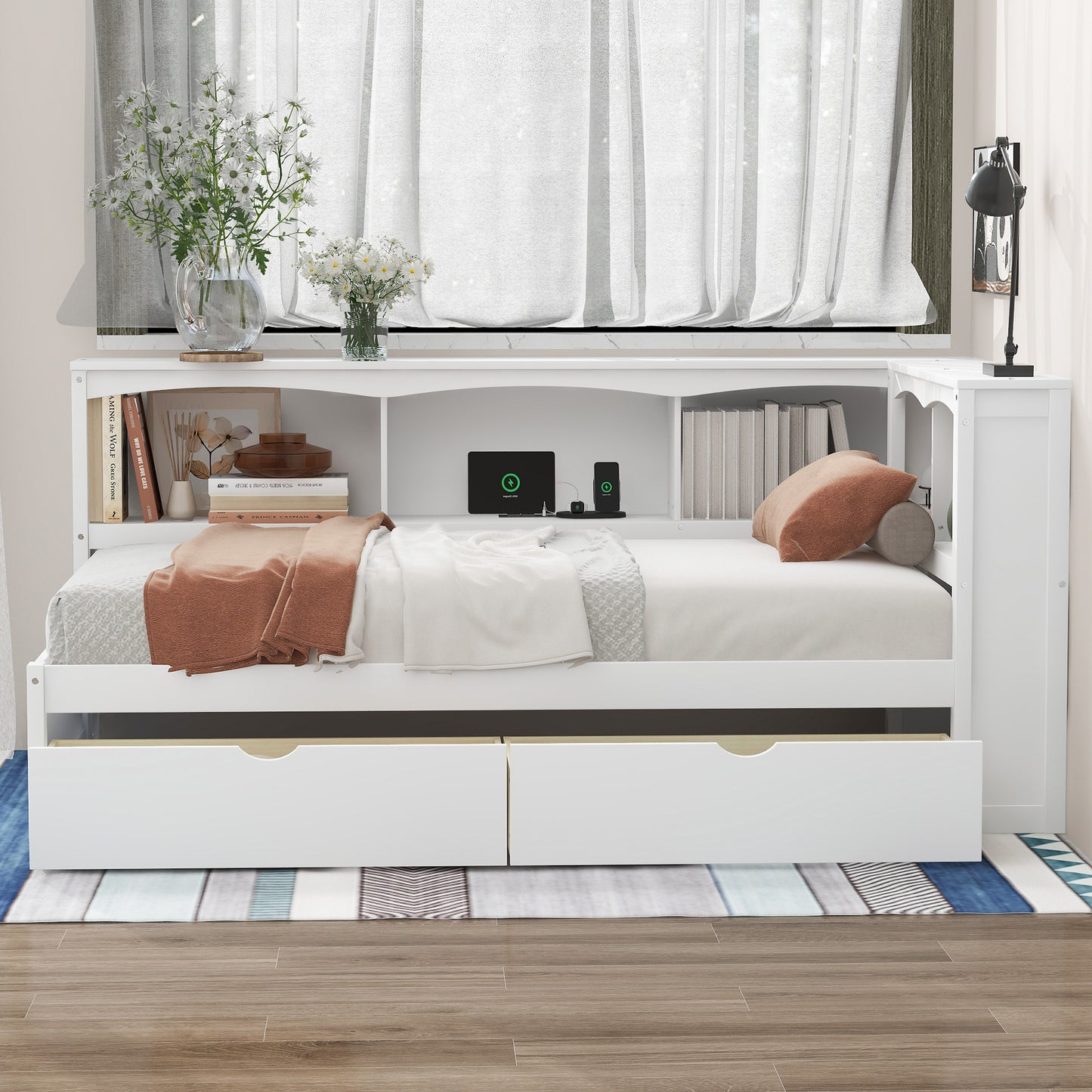 Twin Size White Daybed with Storage Drawers