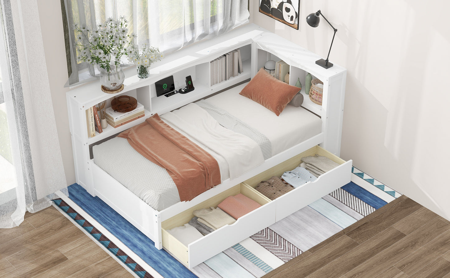 Twin Size White Daybed with Storage Drawers