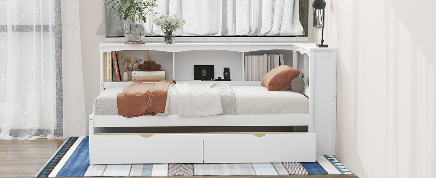 Twin Size White Daybed with Storage Drawers