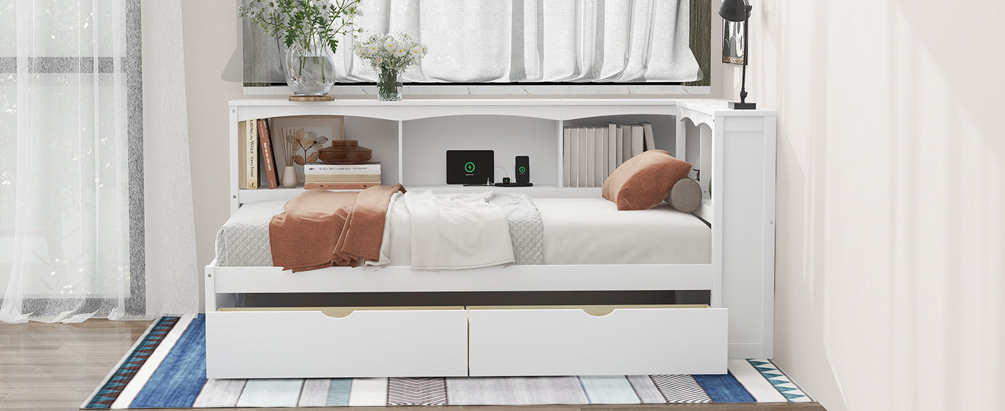 Twin Size White Daybed with Storage Drawers