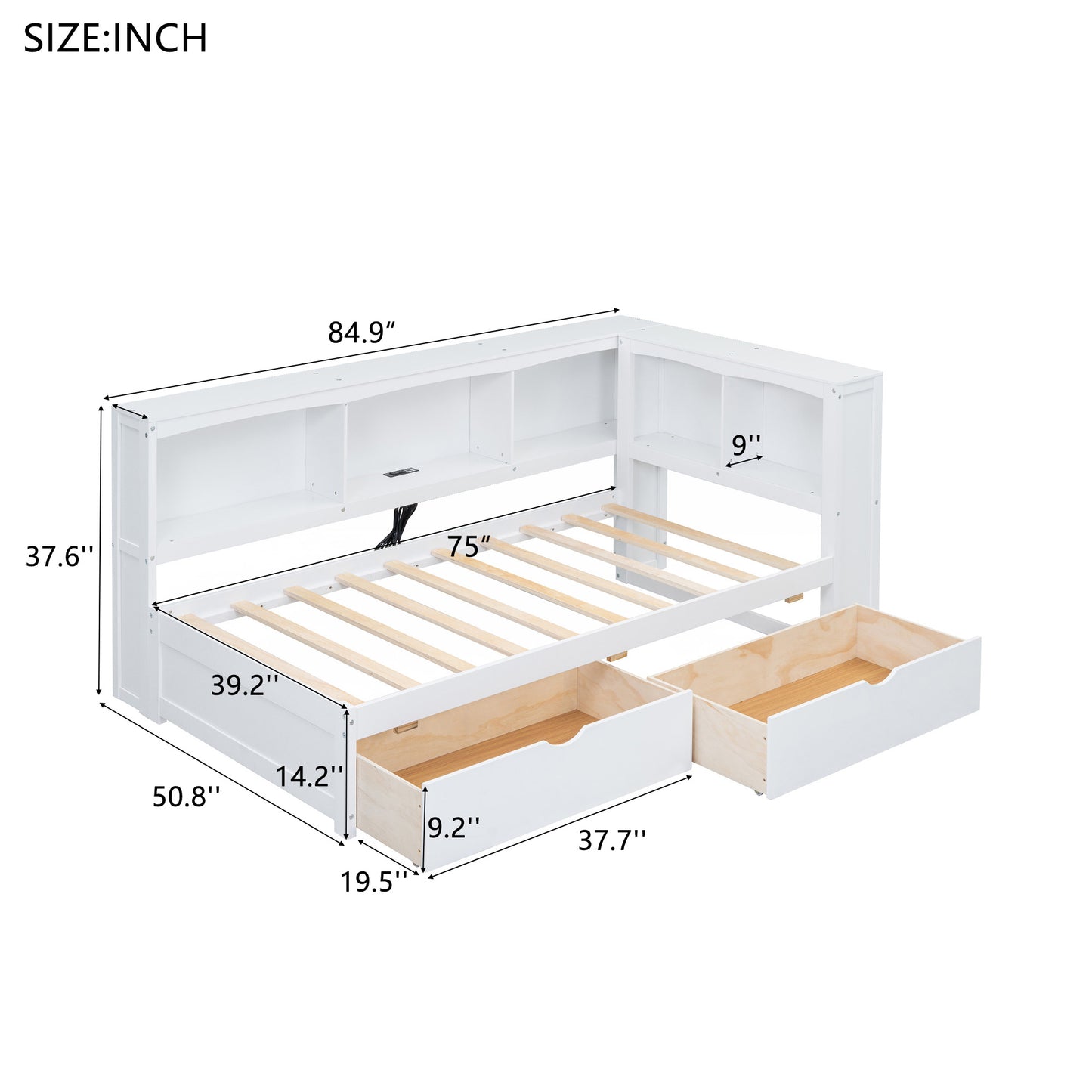 Twin Size White Daybed with Storage Drawers