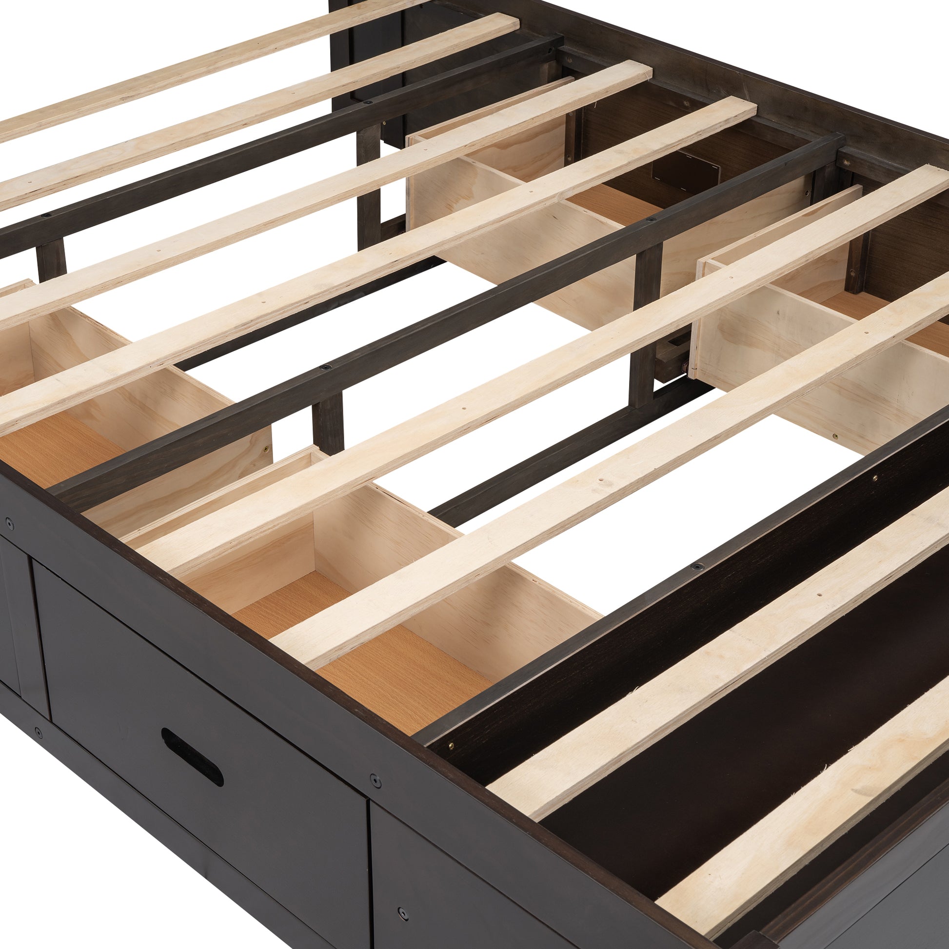 Espresso Queen Size Platform Bed with Storage Headboard & Drawers for Bedroom