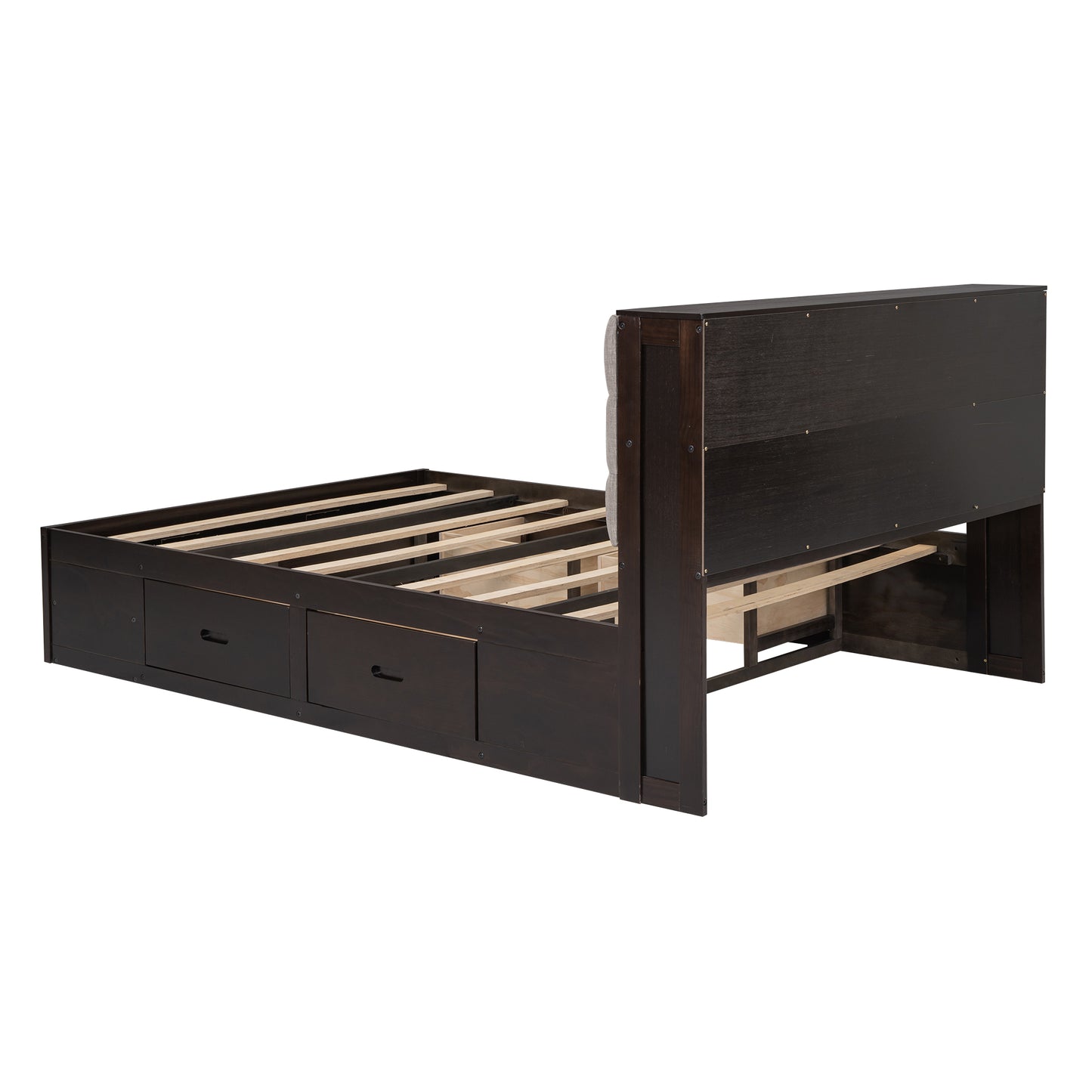 Espresso Queen Size Platform Bed with Storage Headboard & Drawers for Bedroom