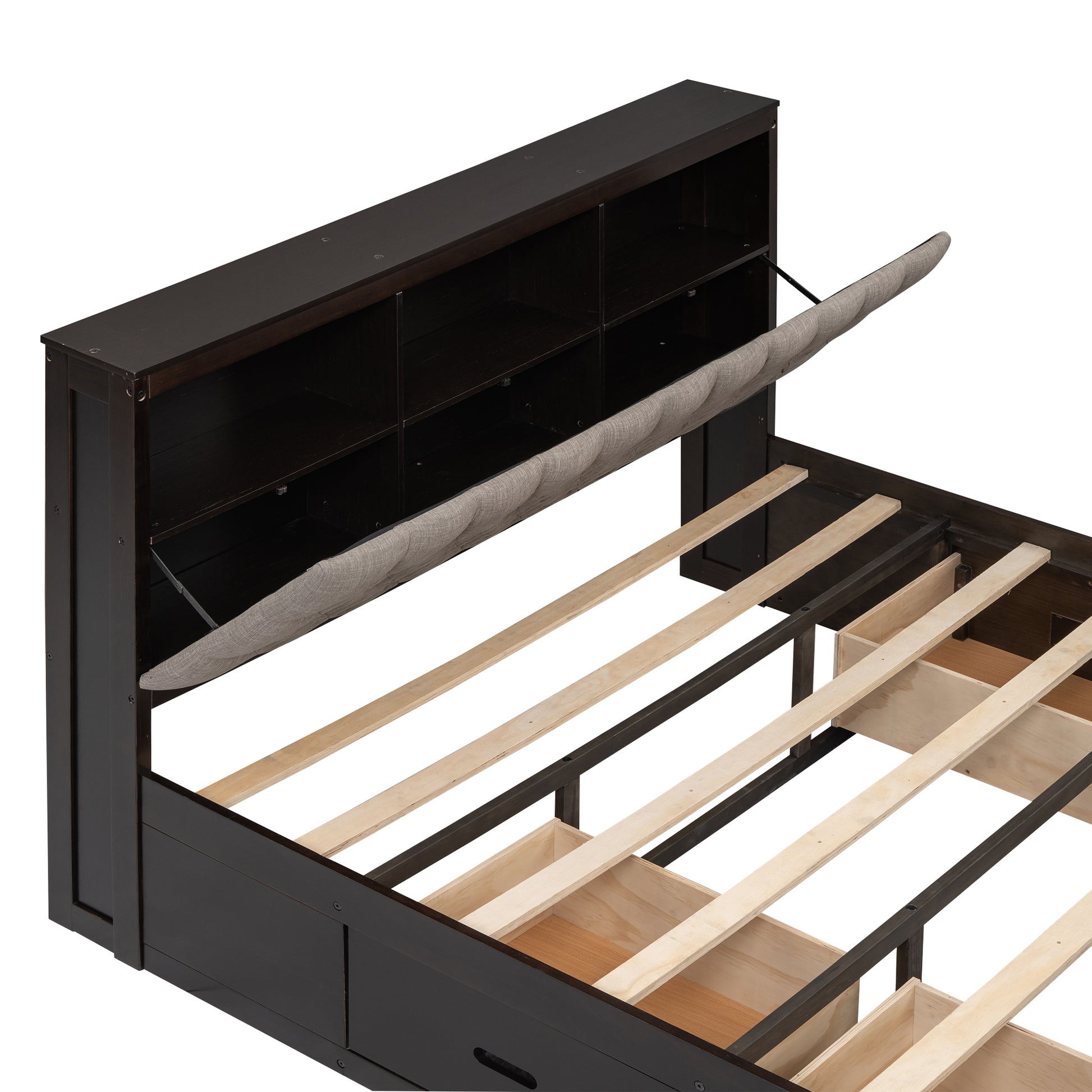 Espresso Queen Size Platform Bed with Storage Headboard & Drawers for Bedroom
