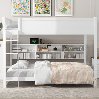 Queen Bunk Beds with Storage - White Solid Wood