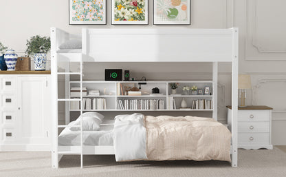 Queen Bunk Beds with Storage - White Solid Wood