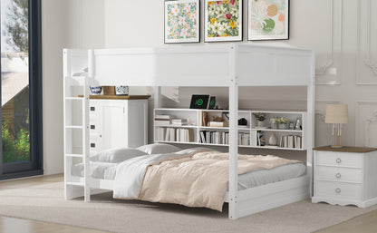 Queen Bunk Beds with Storage - White Solid Wood