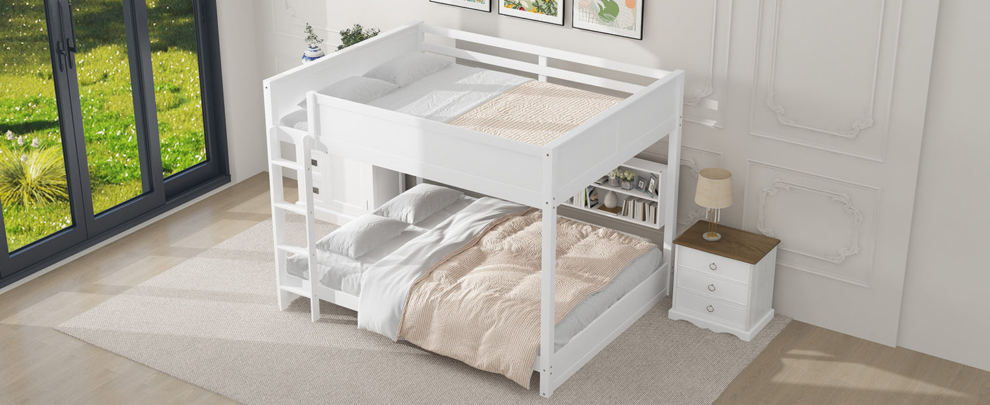 Queen Bunk Beds with Storage - White Solid Wood