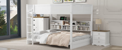 Queen Bunk Beds with Storage - White Solid Wood
