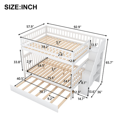 Full Over Full Bunk Bed - White Pine Frame for Bedroom