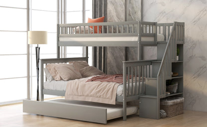 Twin Over Full Bunk Bed with Trundle - Gray Pine for Bedroom