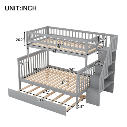 Twin Over Full Bunk Bed with Trundle - Gray Pine for Bedroom