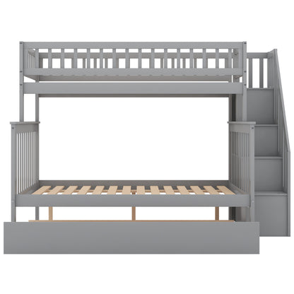 Twin Over Full Bunk Bed with Trundle - Gray Pine for Bedroom