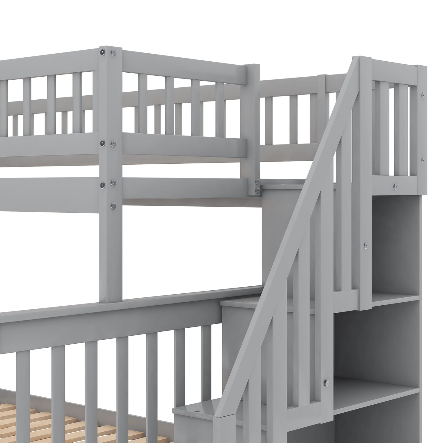 Twin Over Full Bunk Bed with Trundle - Gray Pine for Bedroom