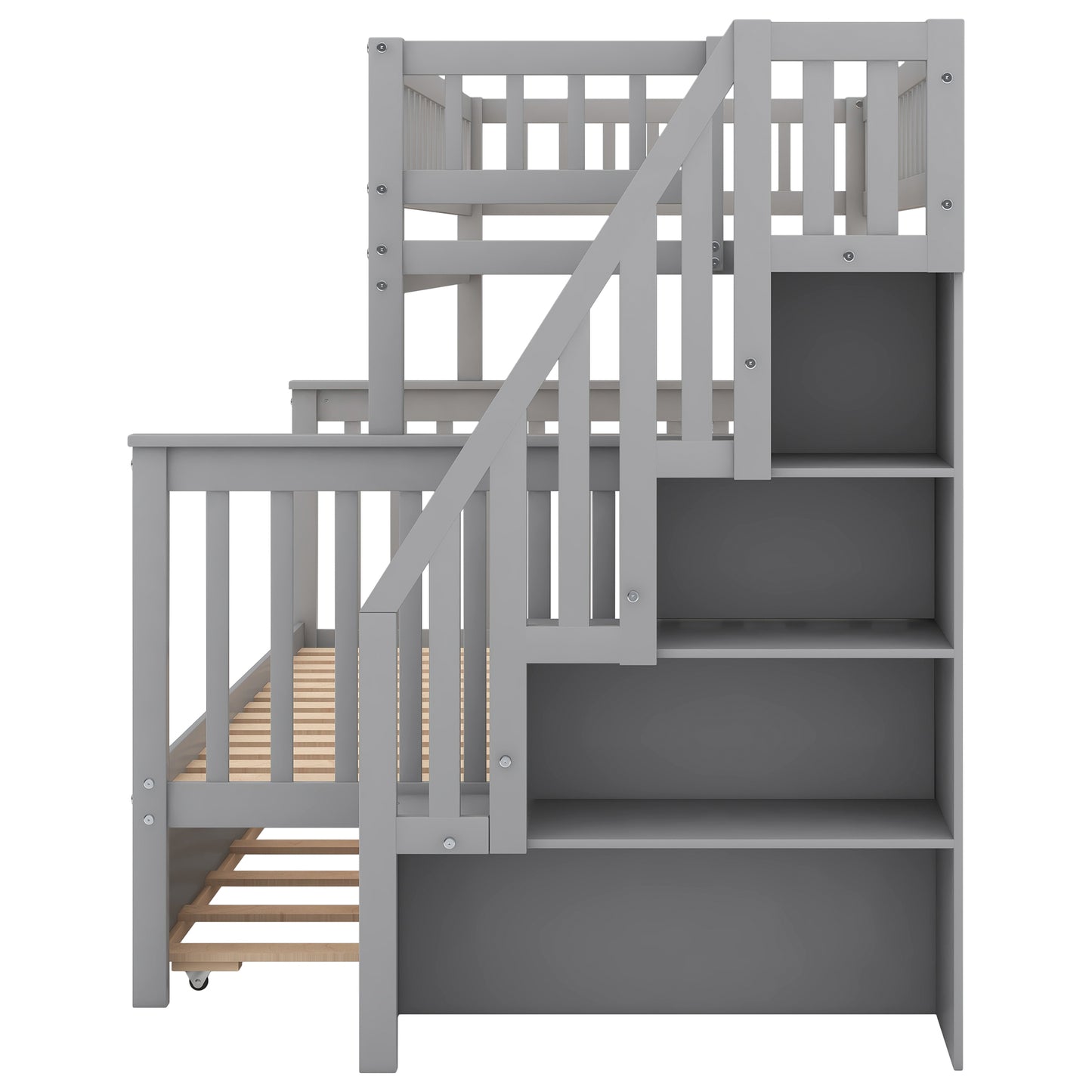 Twin Over Full Bunk Bed with Trundle - Gray Pine for Bedroom
